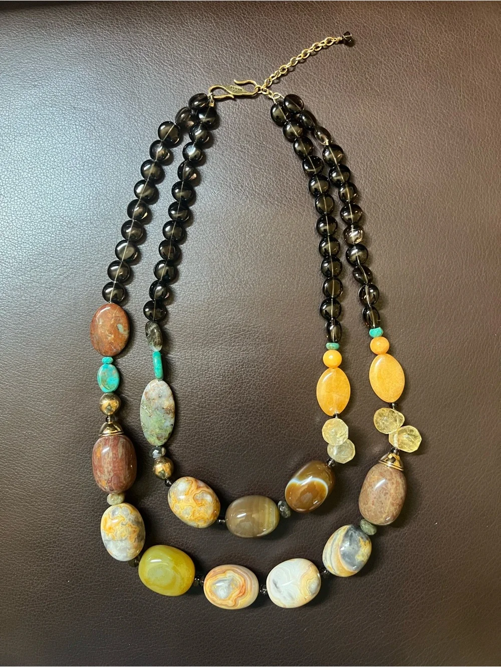 Studio Barse Necklace Two-Strand Multi-stone Beaded Brown Tan Orange